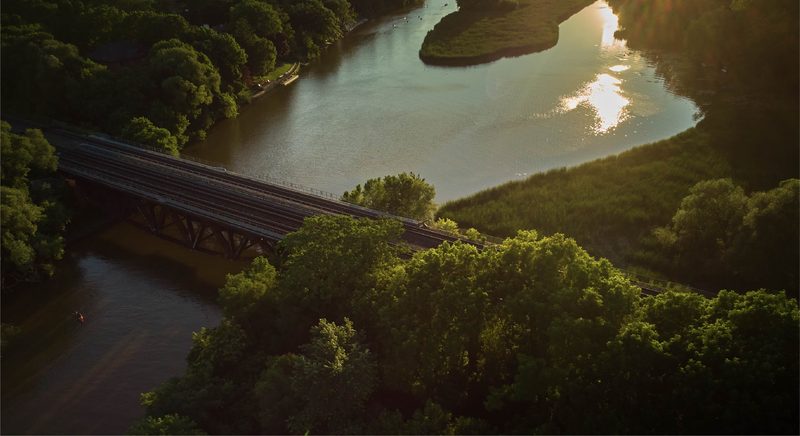 River and bridge at sunset near Sherwood Forrest